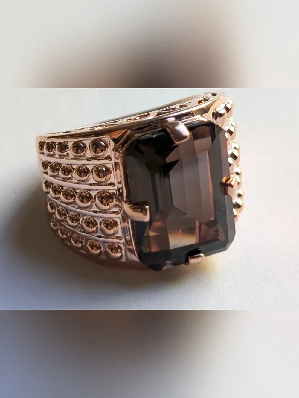 Smoky Quartz Copper Statement Ring